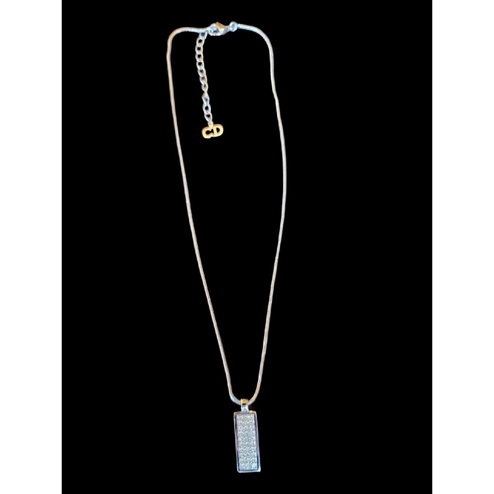 CHRISTIAN DIOR Trotter Logo Crystal Pendant Necklace  No Visible Signs Of Wear